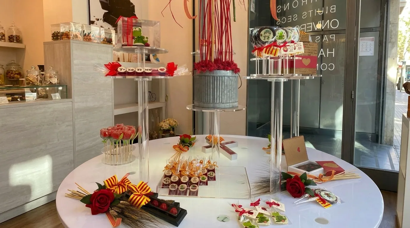 La taula de Sant Jordi d'El Bombó amb roses i bombons